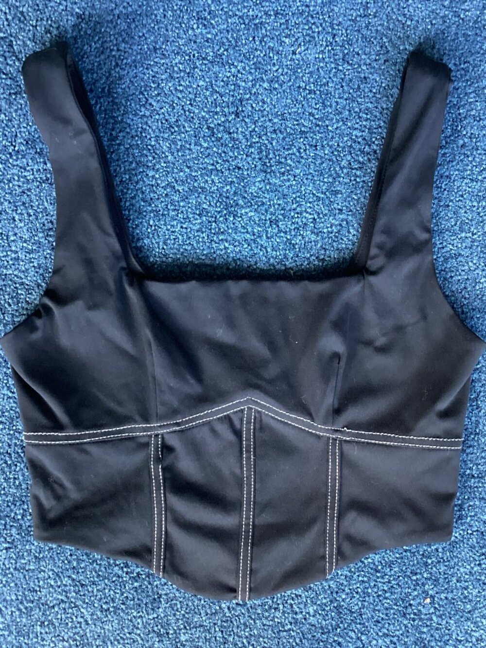 Calypso Black Bustier With White Stitching and Straps - Small